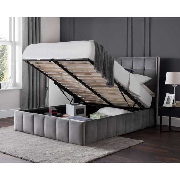 Julian Bowen, Gatsby King Ottoman Bed with Light Grey Velvet Finish 150cm