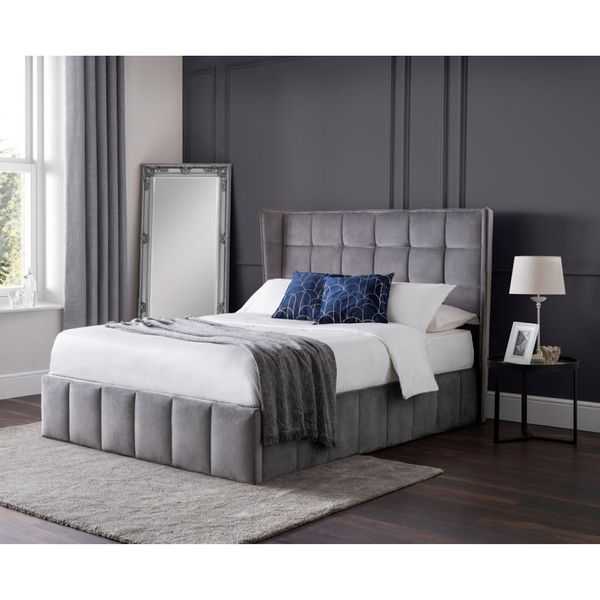 Julian Bowen, Gatsby King Ottoman Bed with Light Grey Velvet Finish 150cm