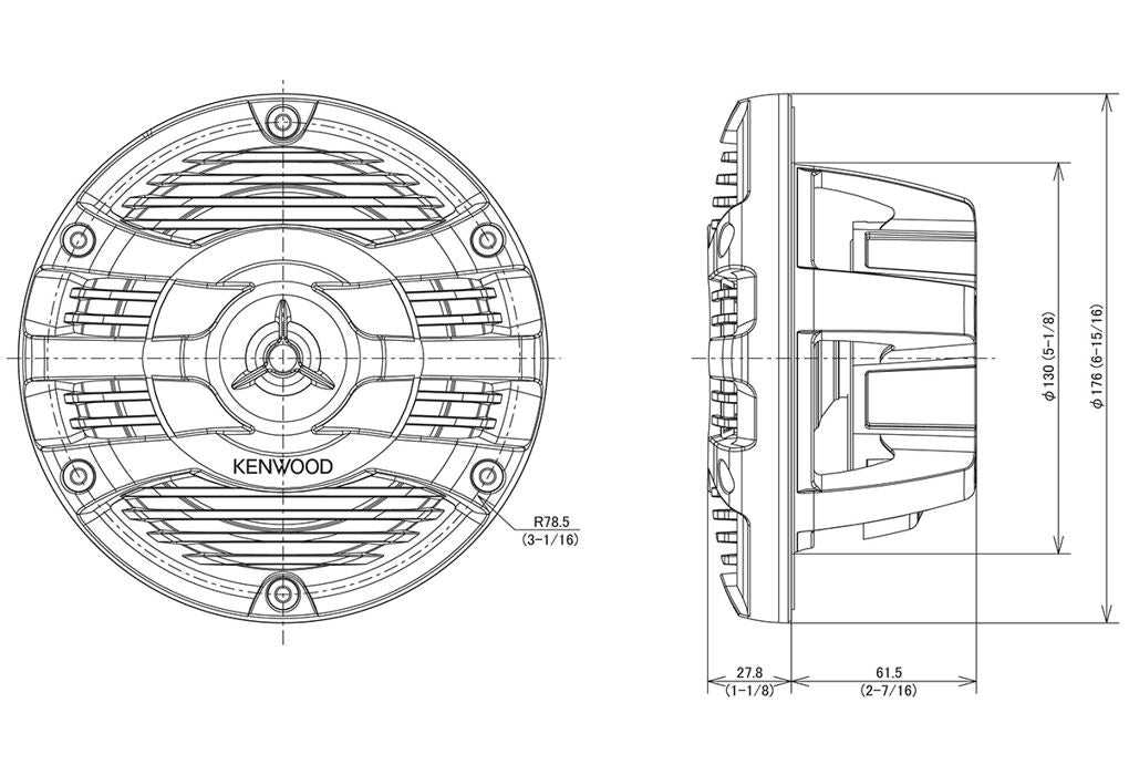 Kenwood, Kenwood KFC-1653MRW 2 Way Marine Boat Flush Mount Coaxial Speaker